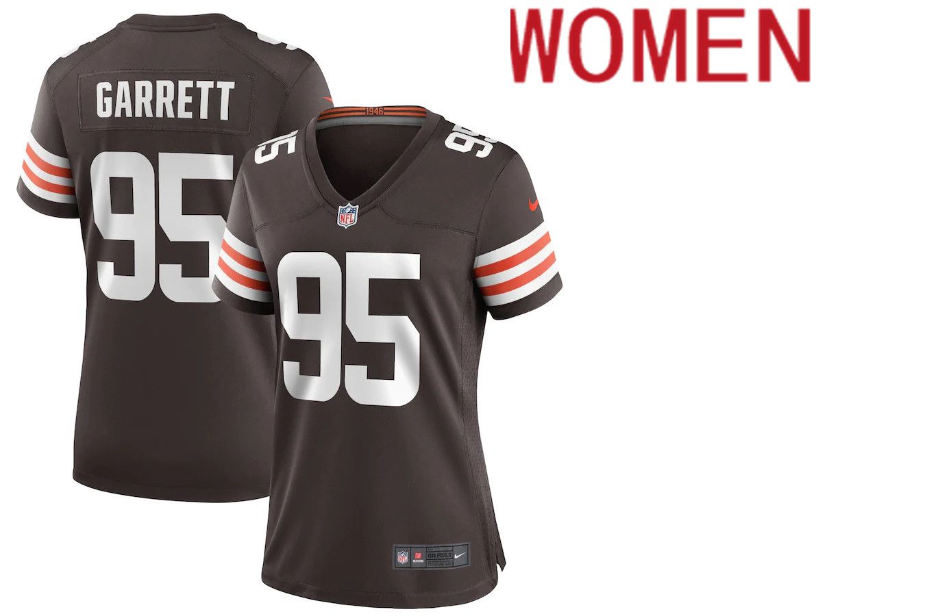 Women Cleveland Browns #95 Myles Garrett Nike Brown Game Player NFL Jersey->women nfl jersey->Women Jersey